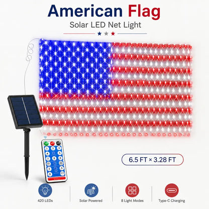 🇺🇸🎆Super Bright Solar-powered outdoor waterproof American flag mesh light