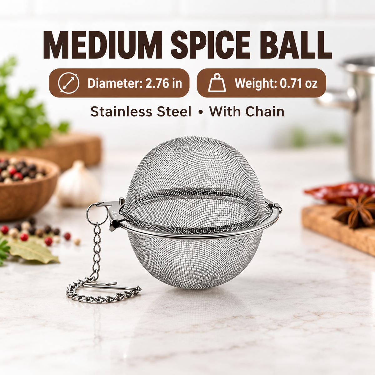 🍵🔗Stainless steel spice balls with chain - suitable for soups, broths, stews, seasonings, and cooking