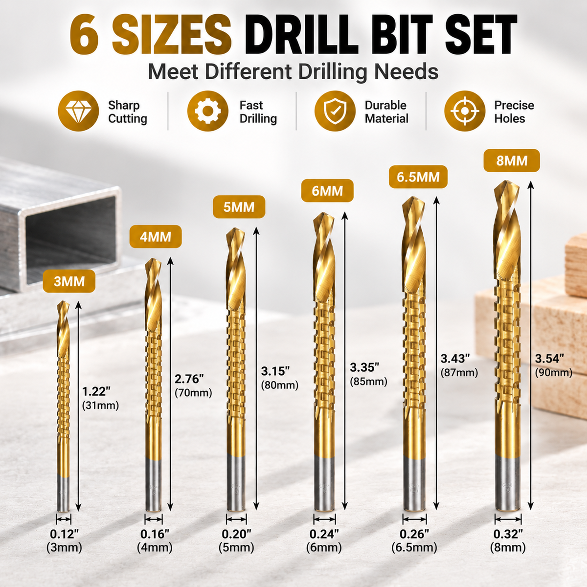 ⚙️Titanium-coated high-speed steel drill bit kit, suitable for metalworking and wood drilling
