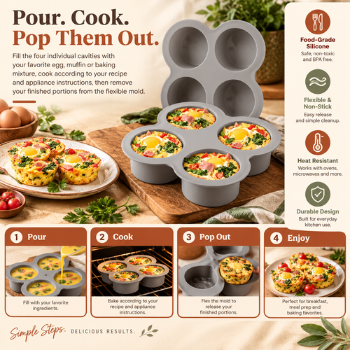 4-Cup Silicone Air Fryer Egg Mold & Oven Baking Pan