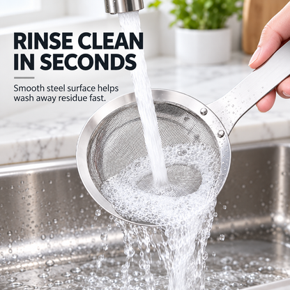 🛡️304 Stainless Steel Fine Mesh Skimmer with Handle – Suitable for Kitchen Cooking