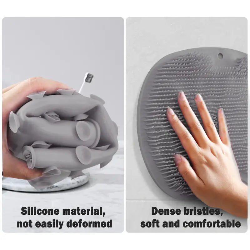 ✨ Silicone Shower Scrubber Mat with Wall-Mounted Suction Cups