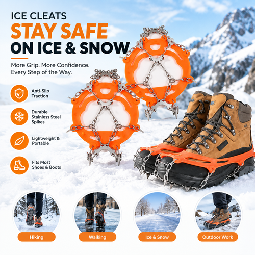 Ice Cleats for Shoes and Boots, Lightweight Crampons Anti-Slip Traction Snow Grips