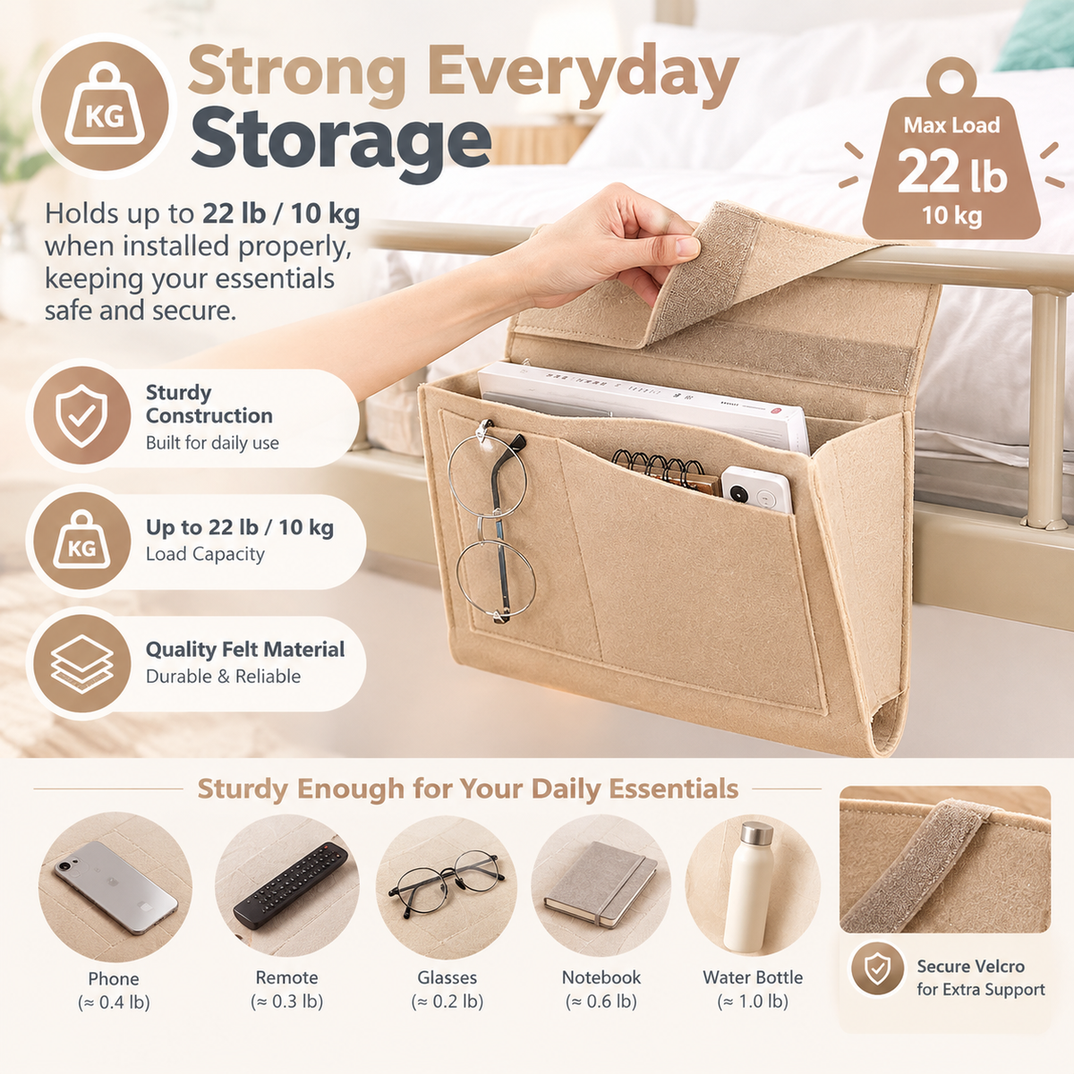 Bedside Caddy, 5 Pockets Felt Bedside Storage Organizer