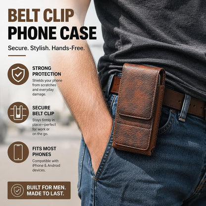 📱 Men’s Belt Phone Pouch – Magnetic Closure with Card Slot & Metal Clip