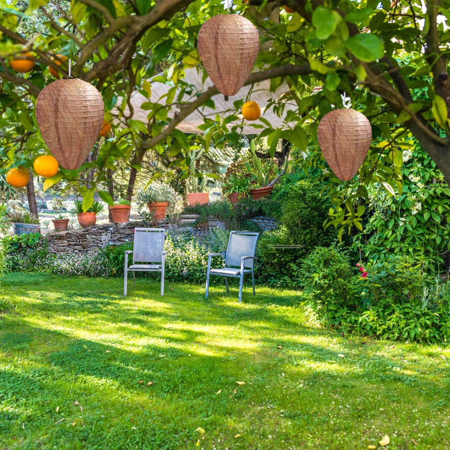 🐝🚫 4 Pack Fake Wasp Nest Decoy for Outdoor Hanging – Natural Wasp Deterrent