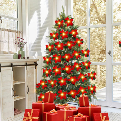 🌹LED Christmas Red and Poinsettia Wreath
