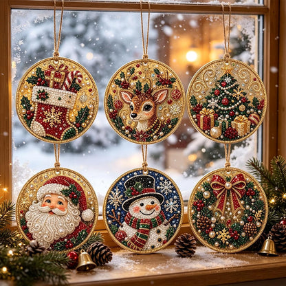🎄💎6-Piece Christmas DIY Diamond Painting Decoration Set - Perfect for Holiday Home Parties