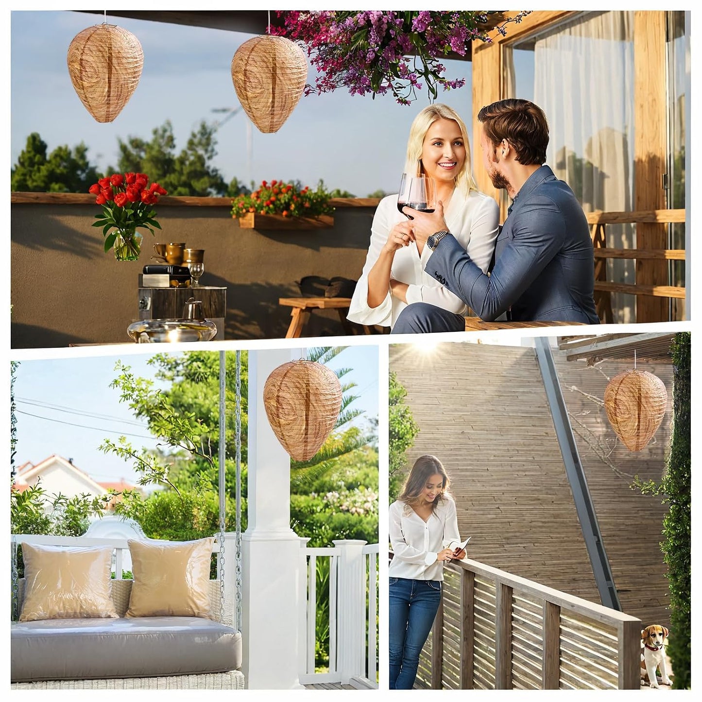 🐝🚫 4 Pack Fake Wasp Nest Decoy for Outdoor Hanging – Natural Wasp Deterrent