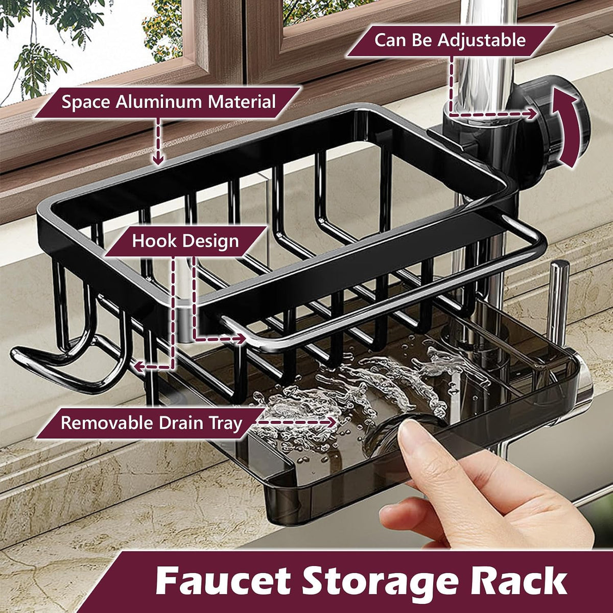 🔩Kitchen Sink Faucet Sponge Holder – Fits Round Pipes 0.7–1.1 Inches in Diameter