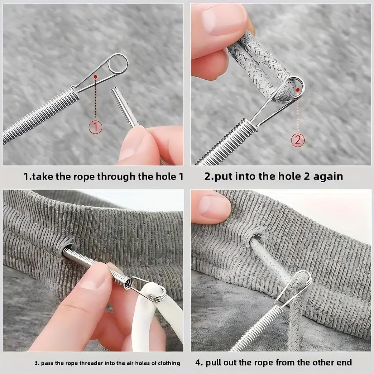 Spring-Loaded Drawstring Threader (2-Piece Set) — Easy Drawstring Replacement Tool for Hoodies and Pants