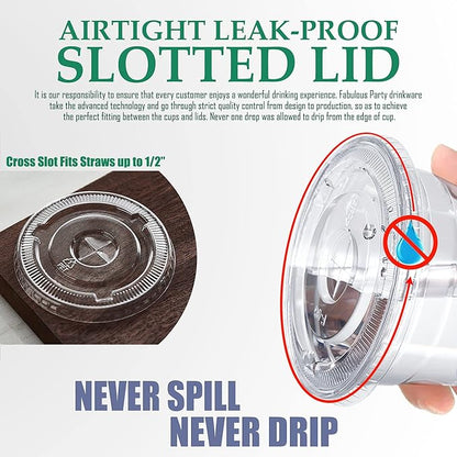 🚰Disposable To-Go Plastic Cups with Lids, 10 Pack