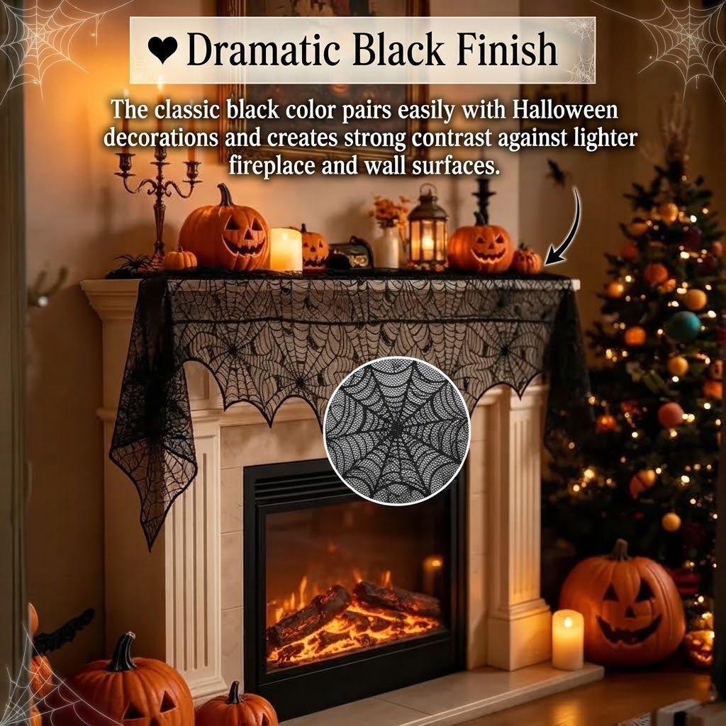 Halloween Lace Spiderweb Fireplace Decorative Towel