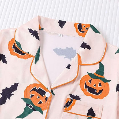 🎃👔Women's Halloween Printed Collar Short-Sleeved Shorts Pajama Set