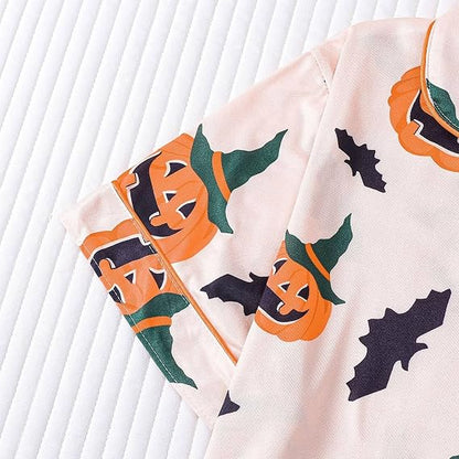 🎃👔Women's Halloween Printed Collar Short-Sleeved Shorts Pajama Set