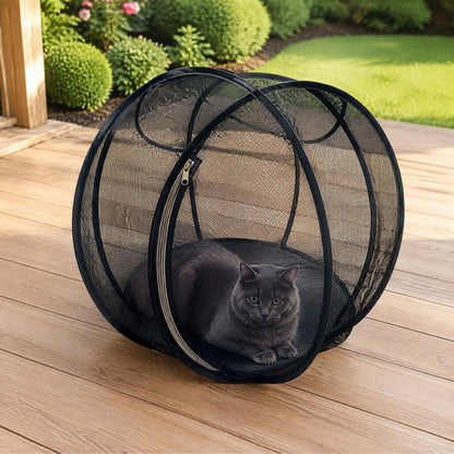 🐾 360° Panoramic Roll-Up Cat Playpen – Suitable for Indoor/Outdoor Use, Lawn Play, and Travel; Easy to Store, Breathable, and Washable