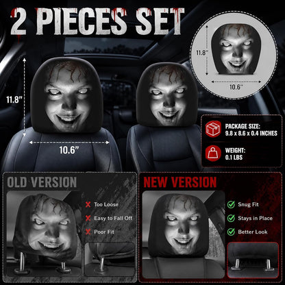 2-Pack Scary Car Headrest Covers, Halloween Car Decorations