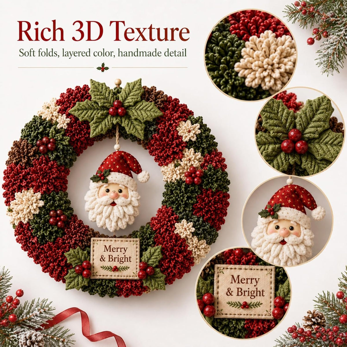 3D Fabric Stamped Wreath DIY Set, Adult Christmas Wreath Craft Set