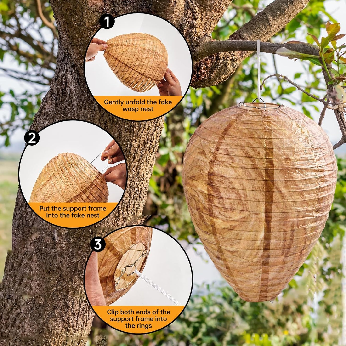 🐝🚫 4 Pack Fake Wasp Nest Decoy for Outdoor Hanging – Natural Wasp Deterrent