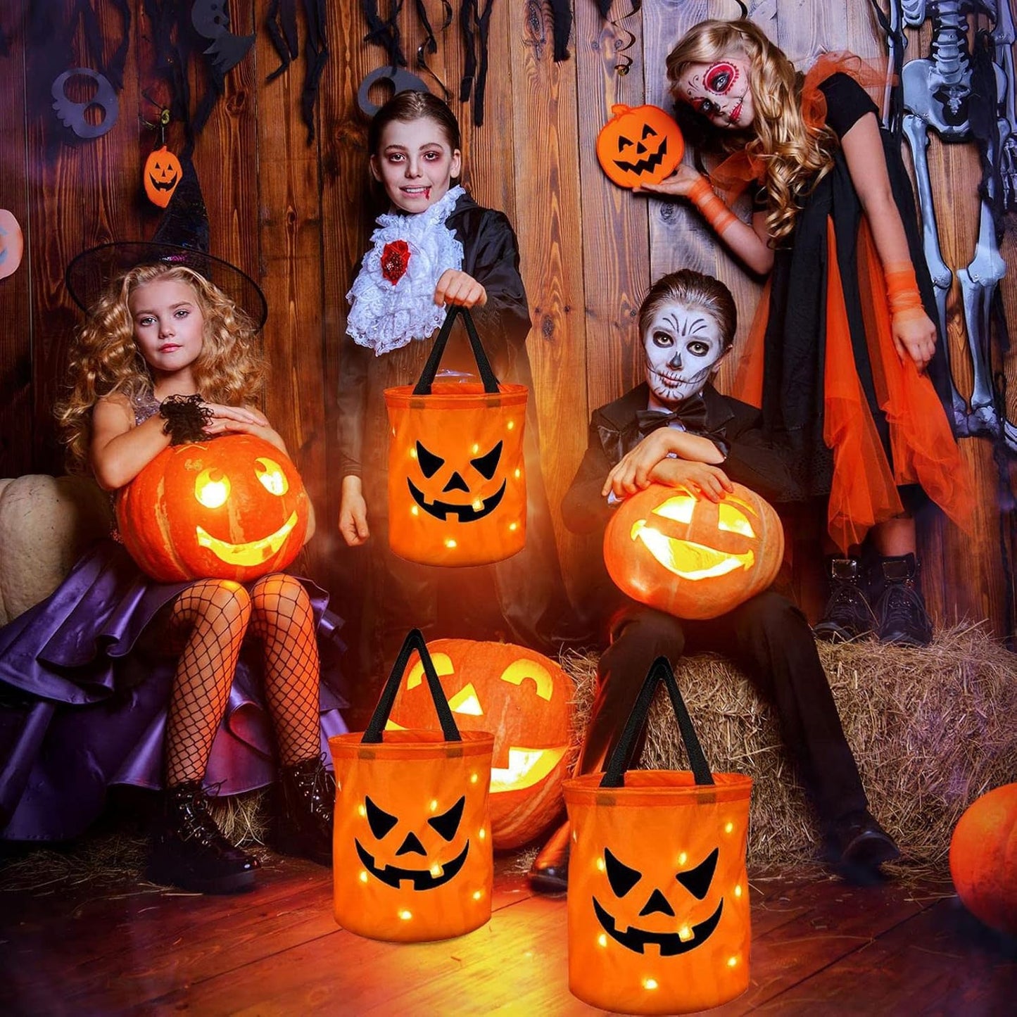 👻🌟LED Light-Up Halloween Pumpkin Candy Tote Bag