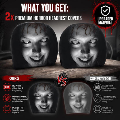 2-Pack Scary Car Headrest Covers, Halloween Car Decorations