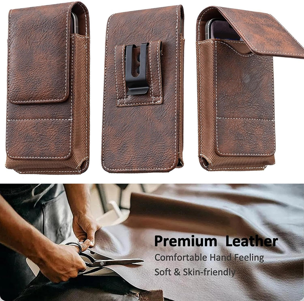 📱 Men’s Belt Phone Pouch – Magnetic Closure with Card Slot & Metal Clip