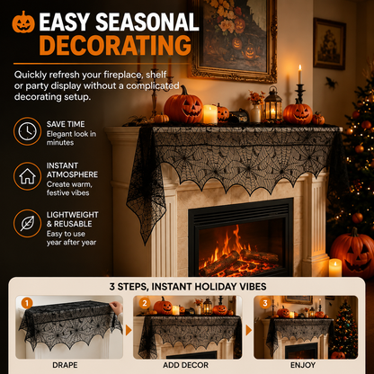 Halloween Lace Spiderweb Fireplace Decorative Towel