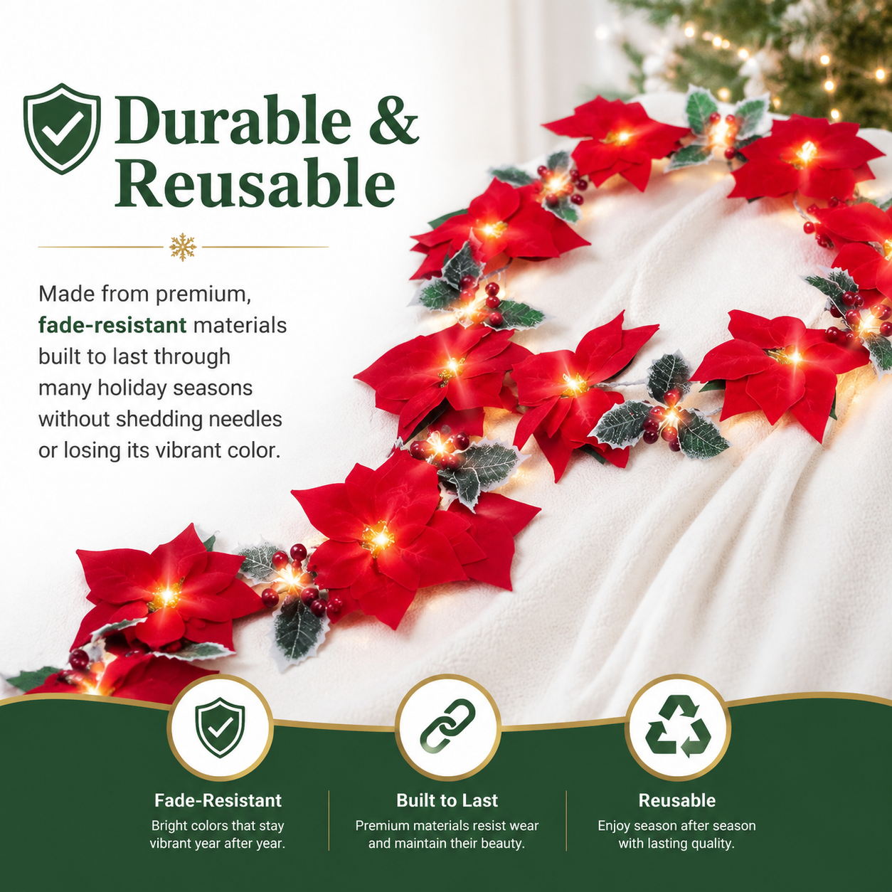 🌹LED Christmas Red and Poinsettia Wreath