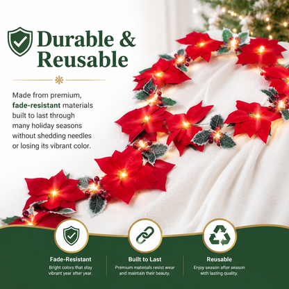 🌹LED Christmas Red and Poinsettia Wreath