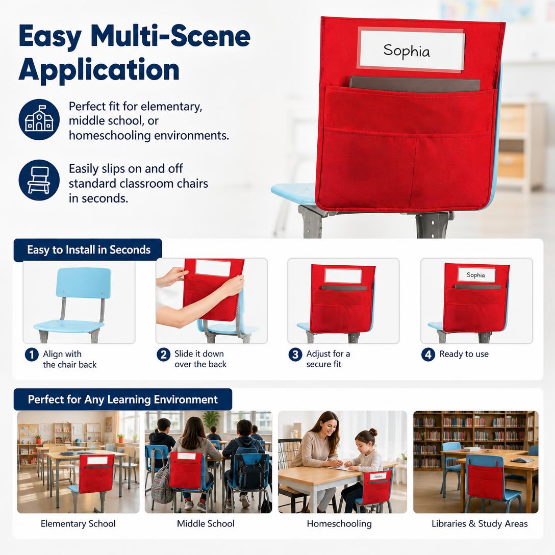 🎒Classroom chair back pocket