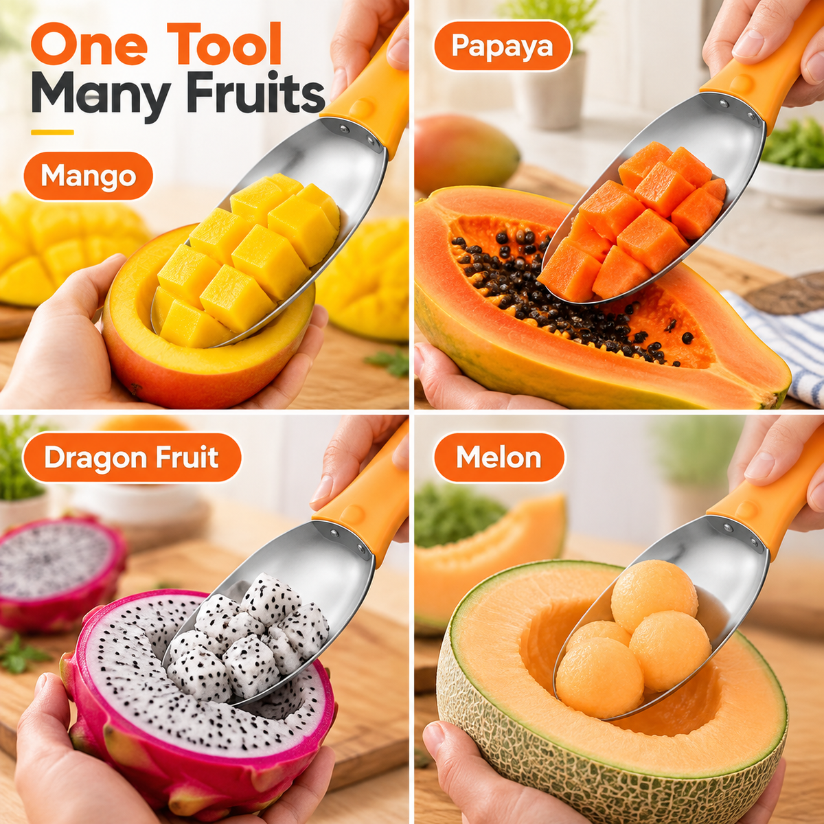 🥭Stainless Steel Mango Pitter/Slicer – With Non-Slip Handle