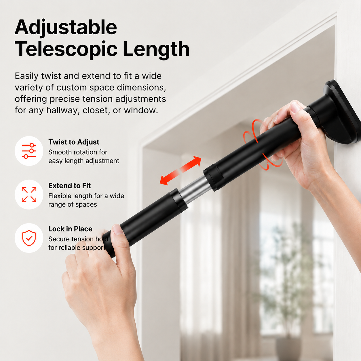 🛡️No-Drill Heavy-Duty Telescopic Tension Rod