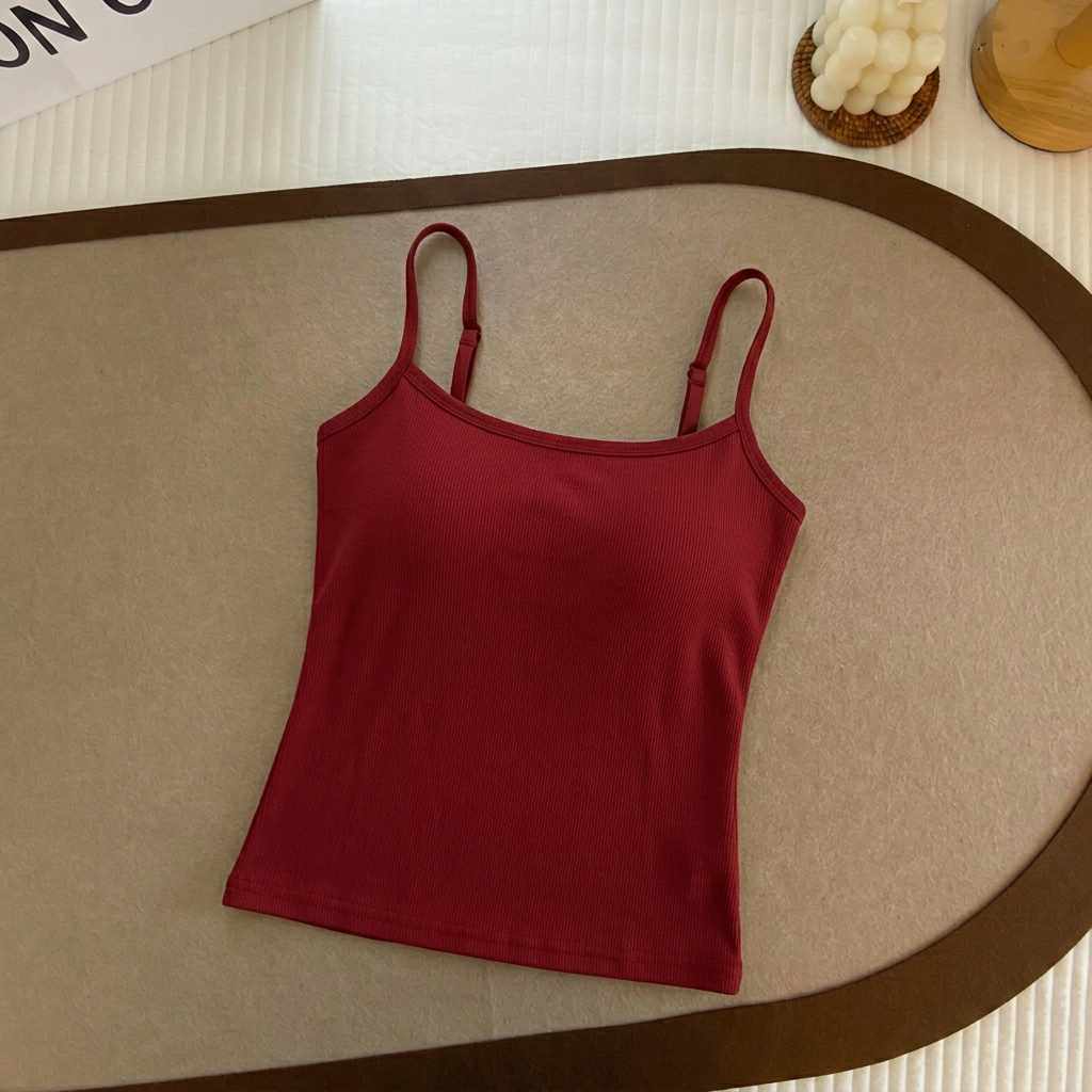 👗Women's Solid Ribbed Crop Cami Top - Fitted Casual Sleeveless