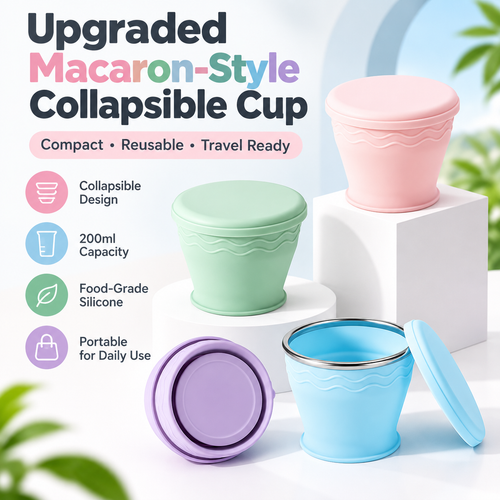 ♻️Upgraded Macaron-Style Collapsible Silicone Cup