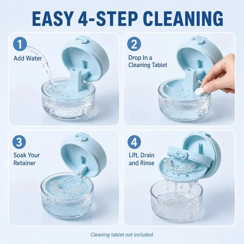 3-in-1 Oral Retainer Cleaner Case Box with Handle Toothbrush Holders