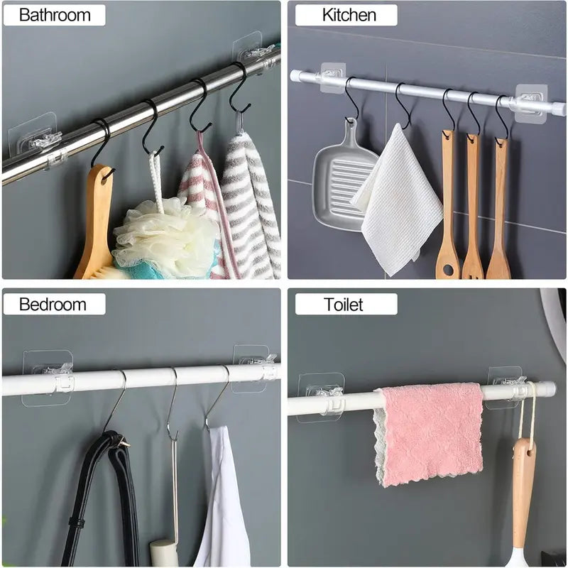 🔨🚫 No Drill Nail Free Adjustable Self Adhesive Curtain Rod Holder Hooks