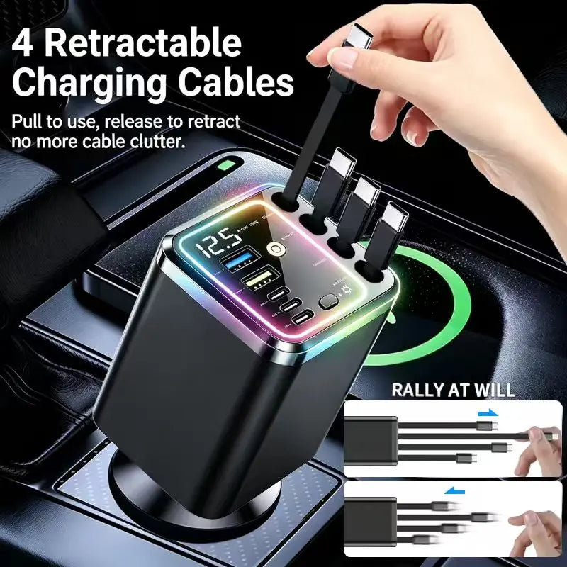⚡240W Compact Retractable Car Charger – 9-in-1 Fast Charging Station