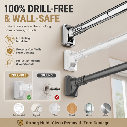🛡️No-Drill Heavy-Duty Telescopic Tension Rod