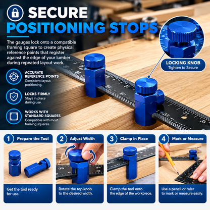 Positioning Stop Clamps for Stair Stringer, Rafter Layout & Circular Saw Guide