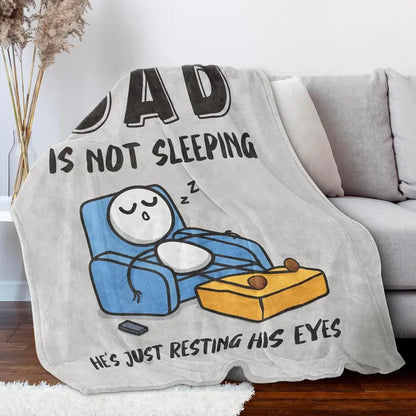 😴🛋️ Funny Gift Dad Is Not Sleeping Flannel Blanket