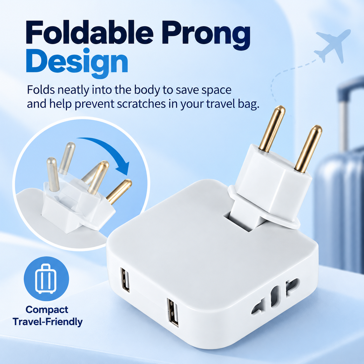 🔌3-in-1 foldable concealed socket - with USB port