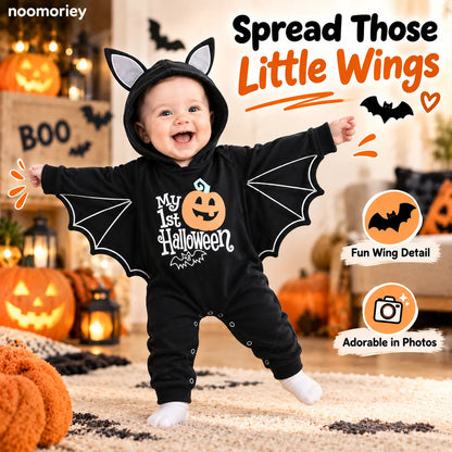 🎃 Baby's 1st Halloween Bat Romper – Super Soft Winged Hooded Onesie 🦇✨