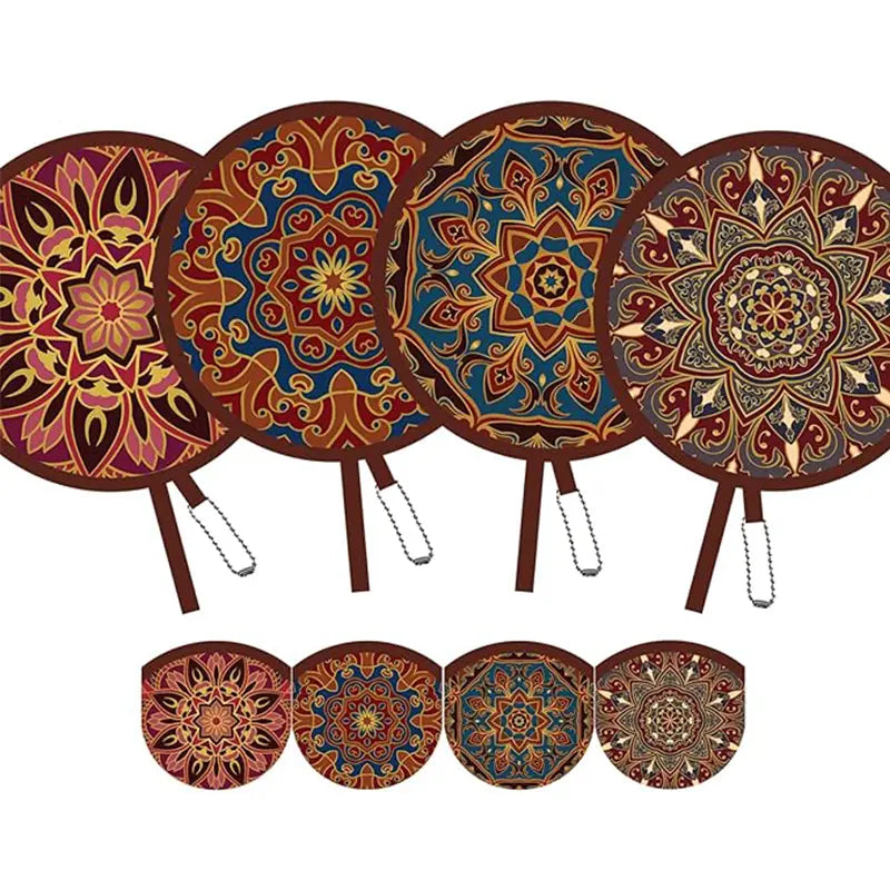 🌸4 Pack Boho Floral Folding Hand Held Round Fan