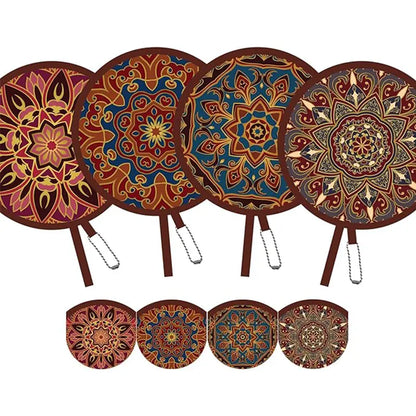🌸4 Pack Boho Floral Folding Hand Held Round Fan