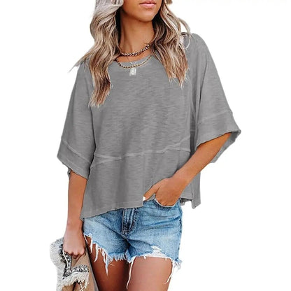 🛍️Women's Summer Casual Crewneck Batwing Top - Loose Fit, Cute & Breezy 🌸☀️