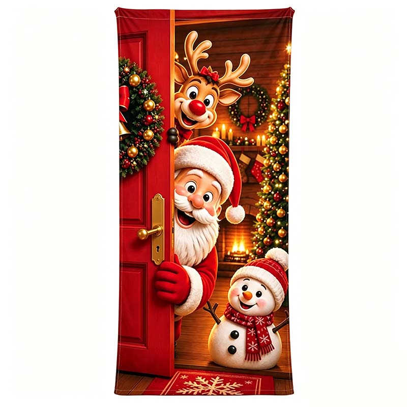 🎄 Stretch-Fit Christmas Door Cover – 4-Side Elastic Holiday Decoration