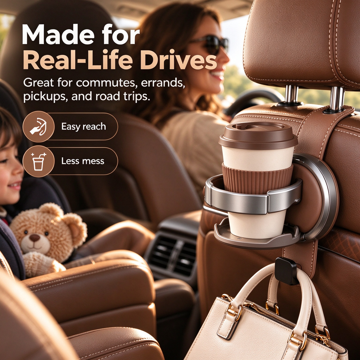 Foldable Car Seat Cup Holder with Hook