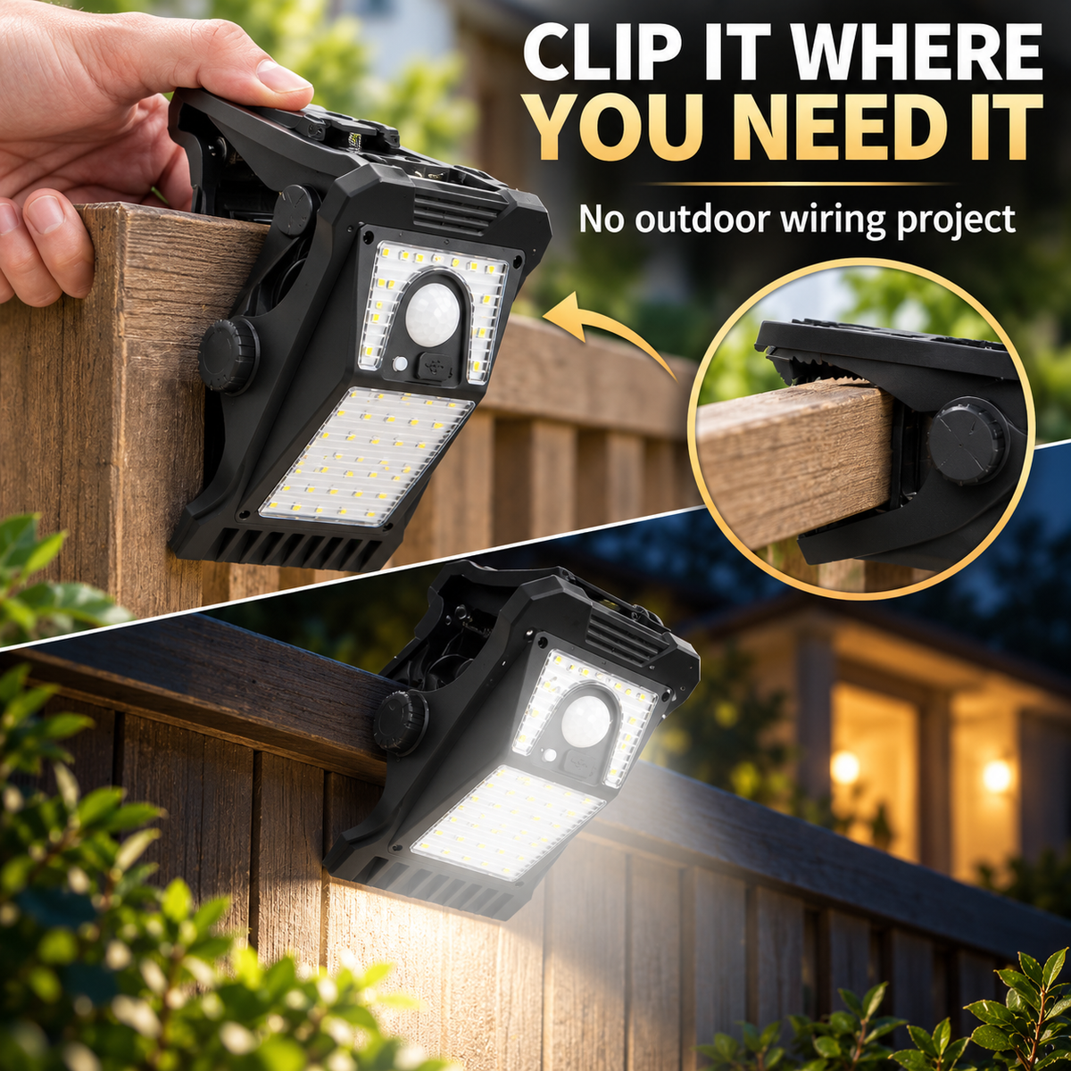 Solar-Powered Clip-On Motion Sensor Light