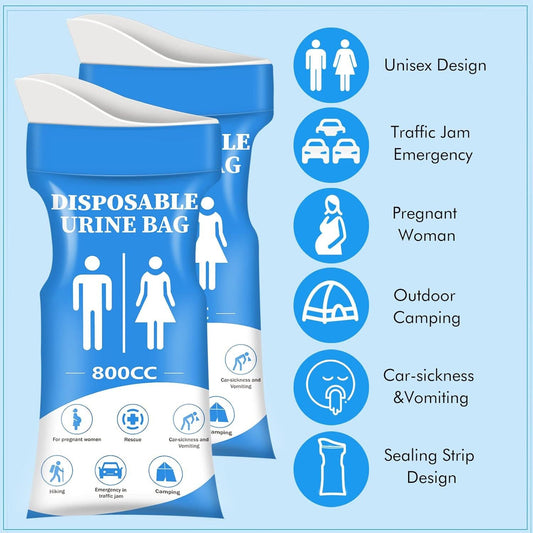🚗 Traffic Jam Life-Saver | 12/24 Pcs Disposable Emergency Urine Bags (800ml), Portable Polymer Solidifying Vomit & Hygiene Bags for Camping & Travel ✨