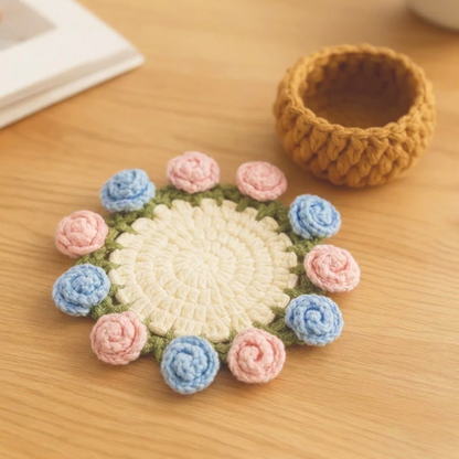 🌸Hand-knitted flower bouquet coasters